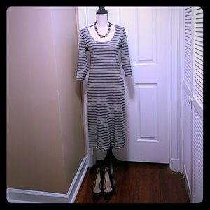 Gray and black striped midi dress